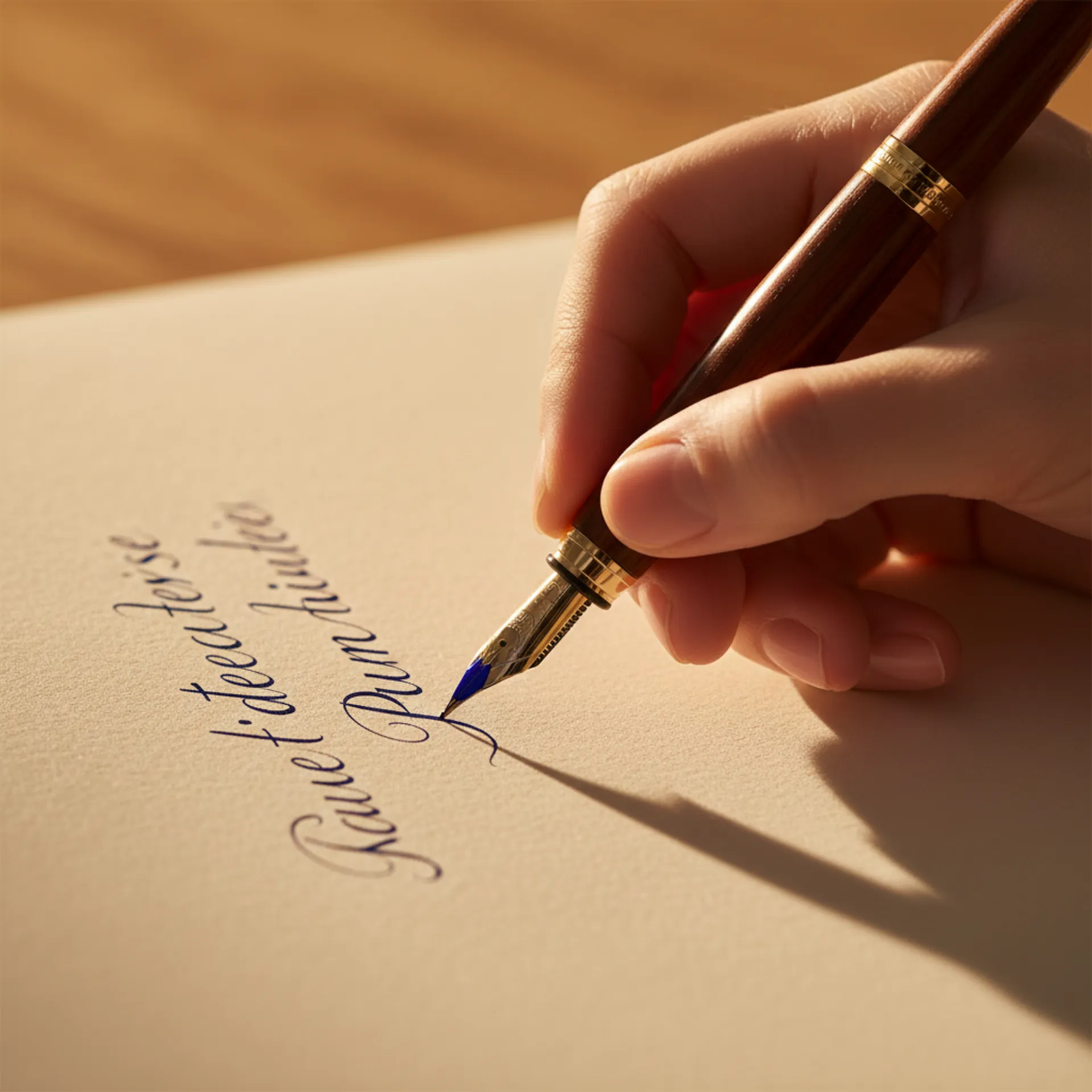 Close-up of elegant handwriting with fountain pen on premium paper